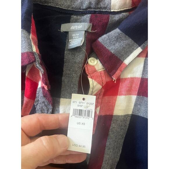 NWT Aerie plaid flannel long sleeve romper with shorts size XS red, wihte & blue - Picture 4 of 9